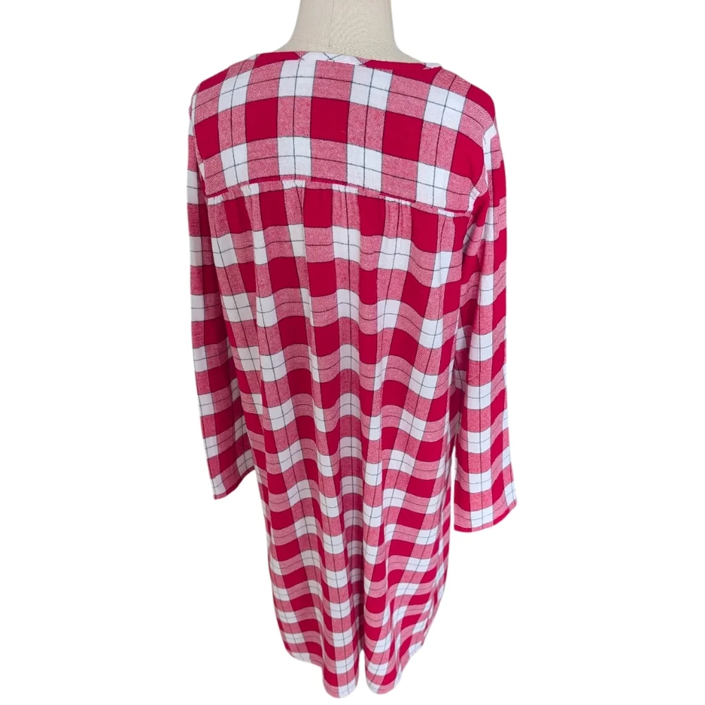 Croft & Barrow cotton flannel red & white checked traditional nightgown. Large.